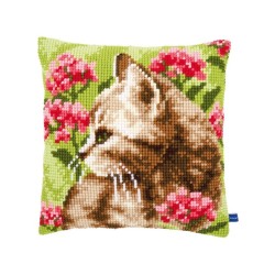 Vervaco Stitch Cushion kit  Cat in field of flowers