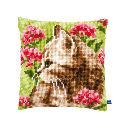 Vervaco Stitch Cushion kit  Cat in field of flowers